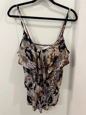 MagicSuit Brown Snake-Print Ruffle Swim Top